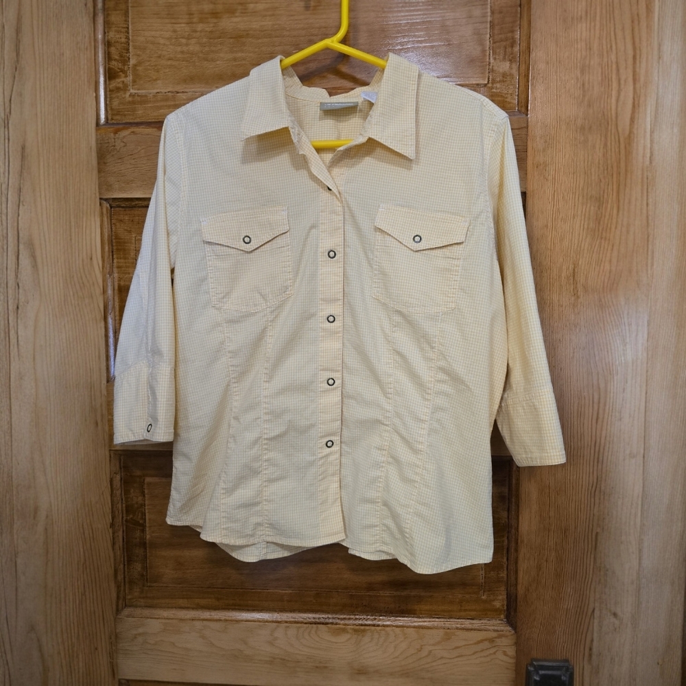 Liz Claiborne Yellow Gingham Snap-Up Shirt L